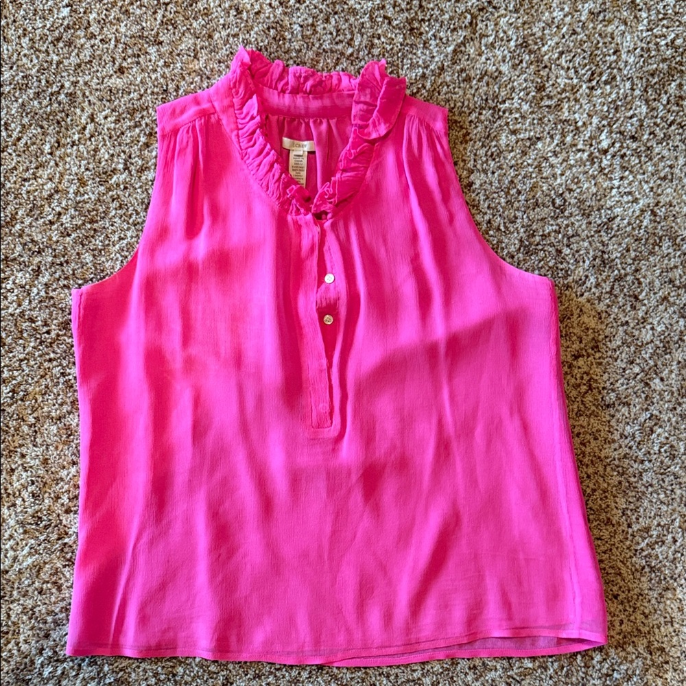 J. Crew Fuchsia Ruffle Silk Blouse